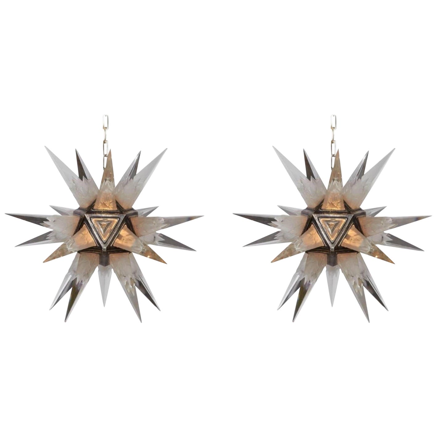 Fantastic, mid century rock crystal star chandelier (pair)  For Sale