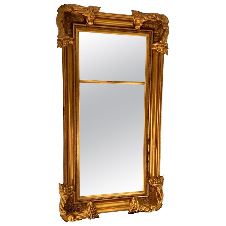A Large American Pier Mirror with Mahogany & Gilt Ogee Frame and Old Mercury Plate A Large American Pier Mirror with Mahogany & Gilt Ogee Frame and Old Mercury Plate