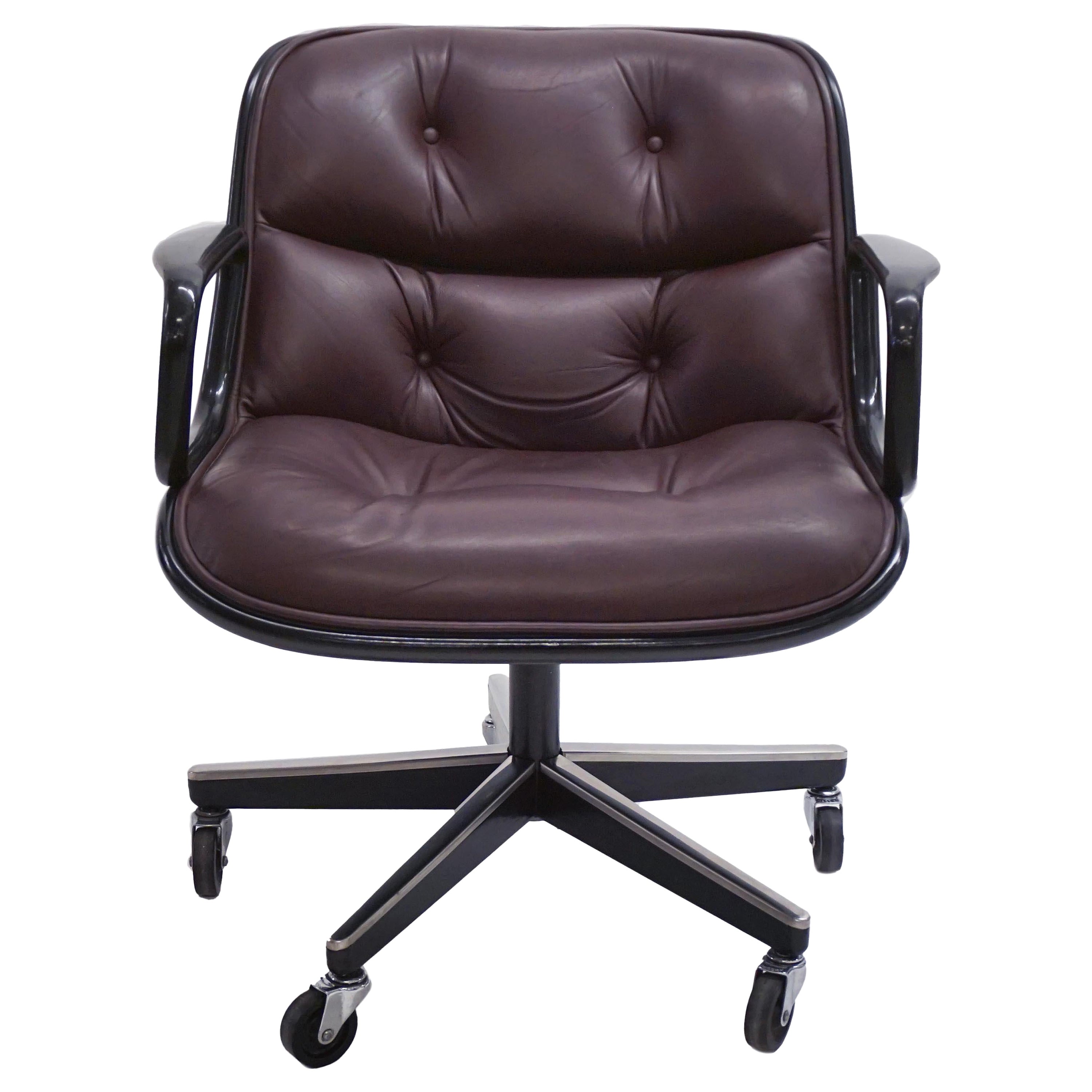 Knoll Pollock Executive Chair in Aubergine Leather, Matte Black Frame For Sale