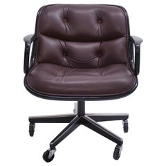 Knoll Pollock Executive Chair in Aubergine Leather, Matte Black Frame