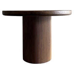 Reclaimed Wood Round Reeded Base Dining Table in Dark Walnut Finish