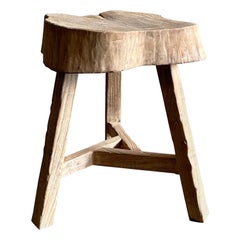 Vintage Elm Wood Stool or Side Table in Natural Finish