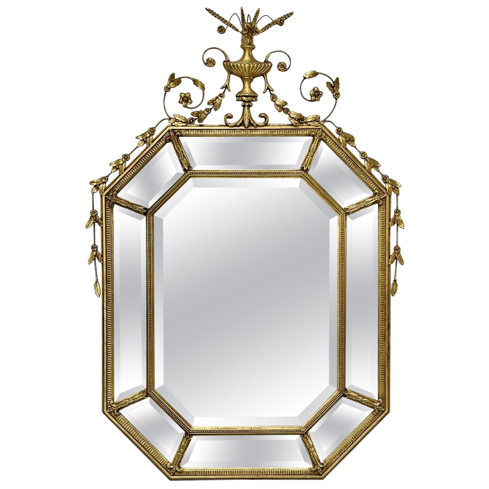 Large Adams Style Carved Giltwood Octagonal Wall Mirror.