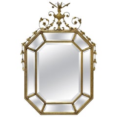 Antique Large Adams Style Carved Giltwood Octagonal Wall Mirror.