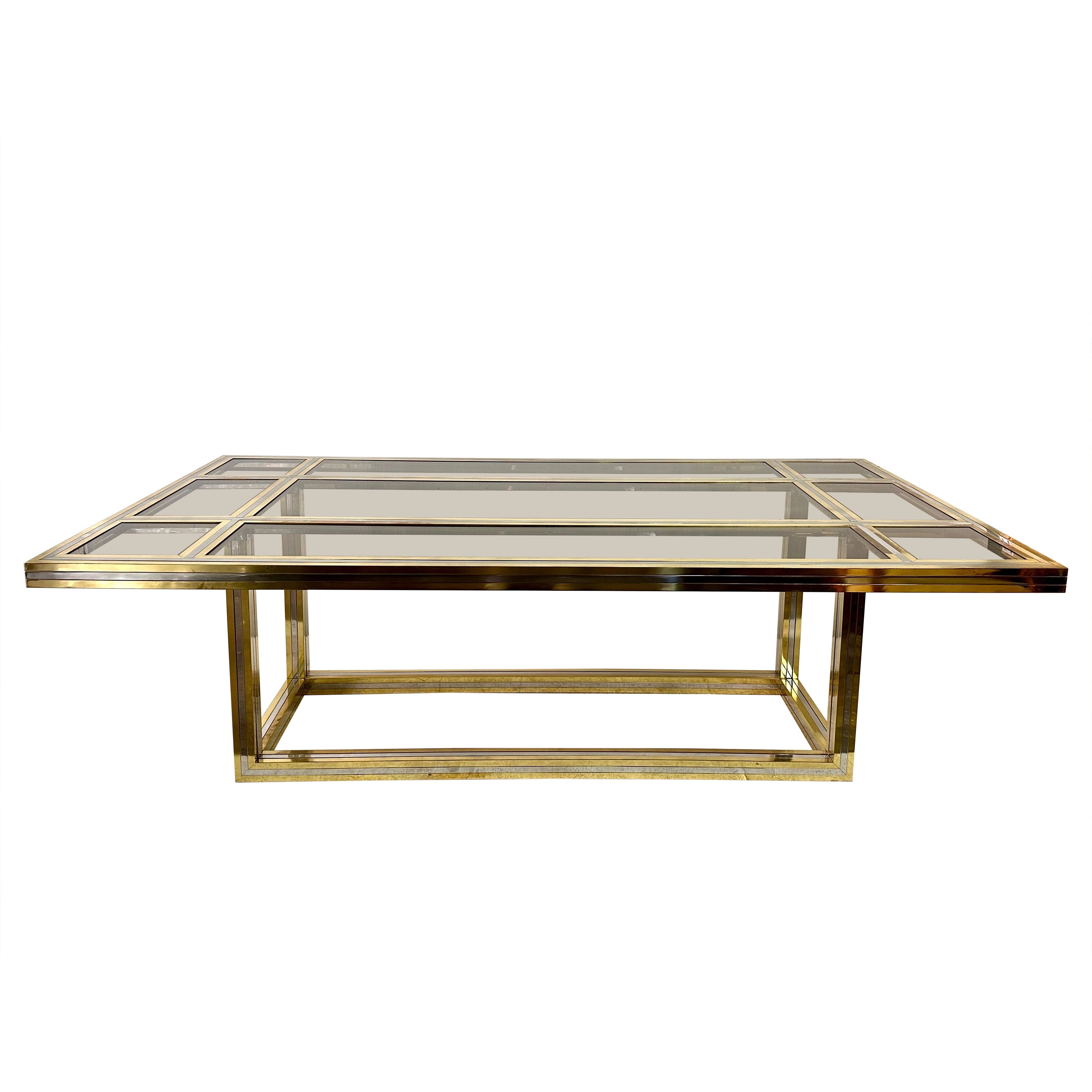 Romeo Rega Mixed-Metal w/ Glass Insets Dining Table For Sale