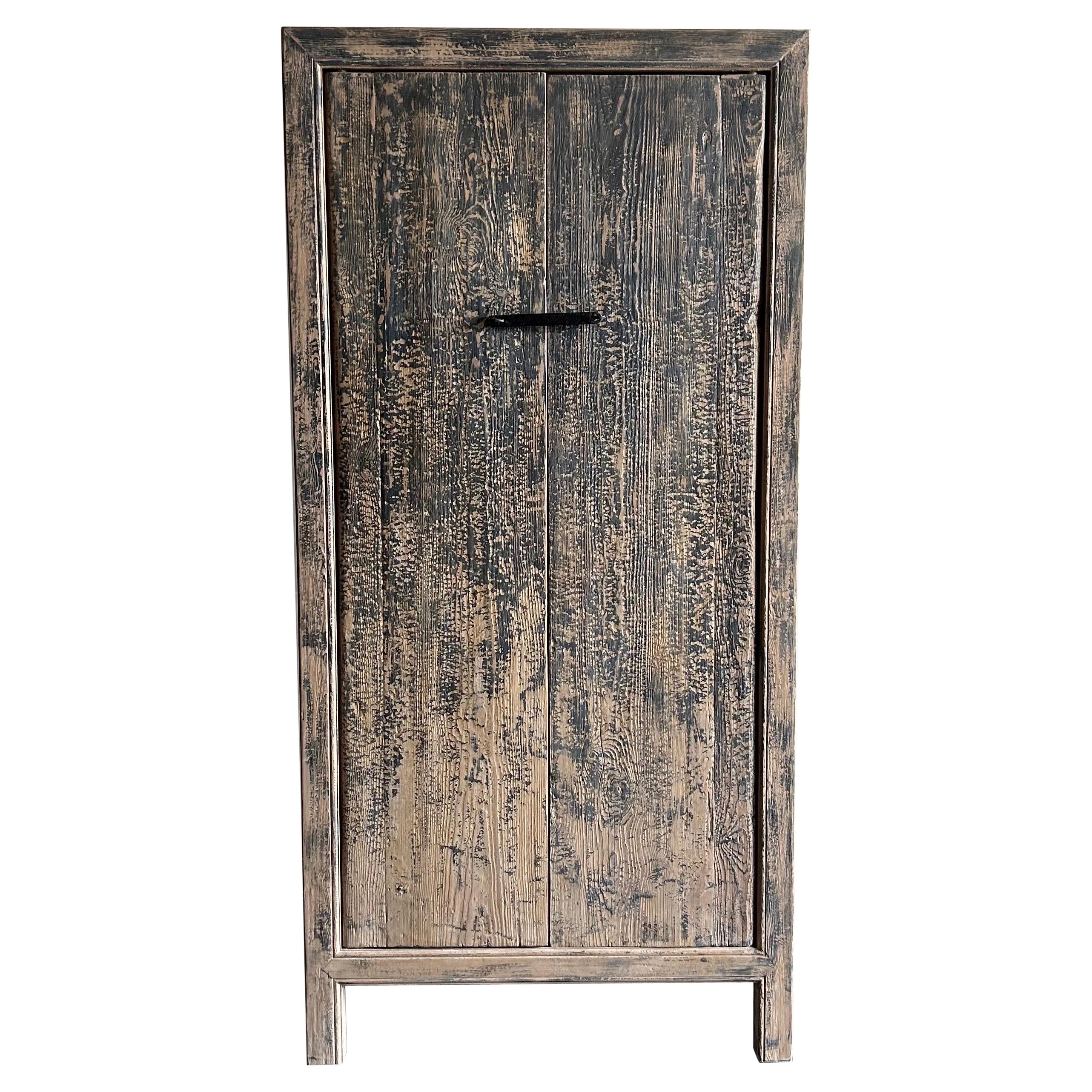 Reclaimed Wood Armoire Cabinet with Iron Hardware For Sale
