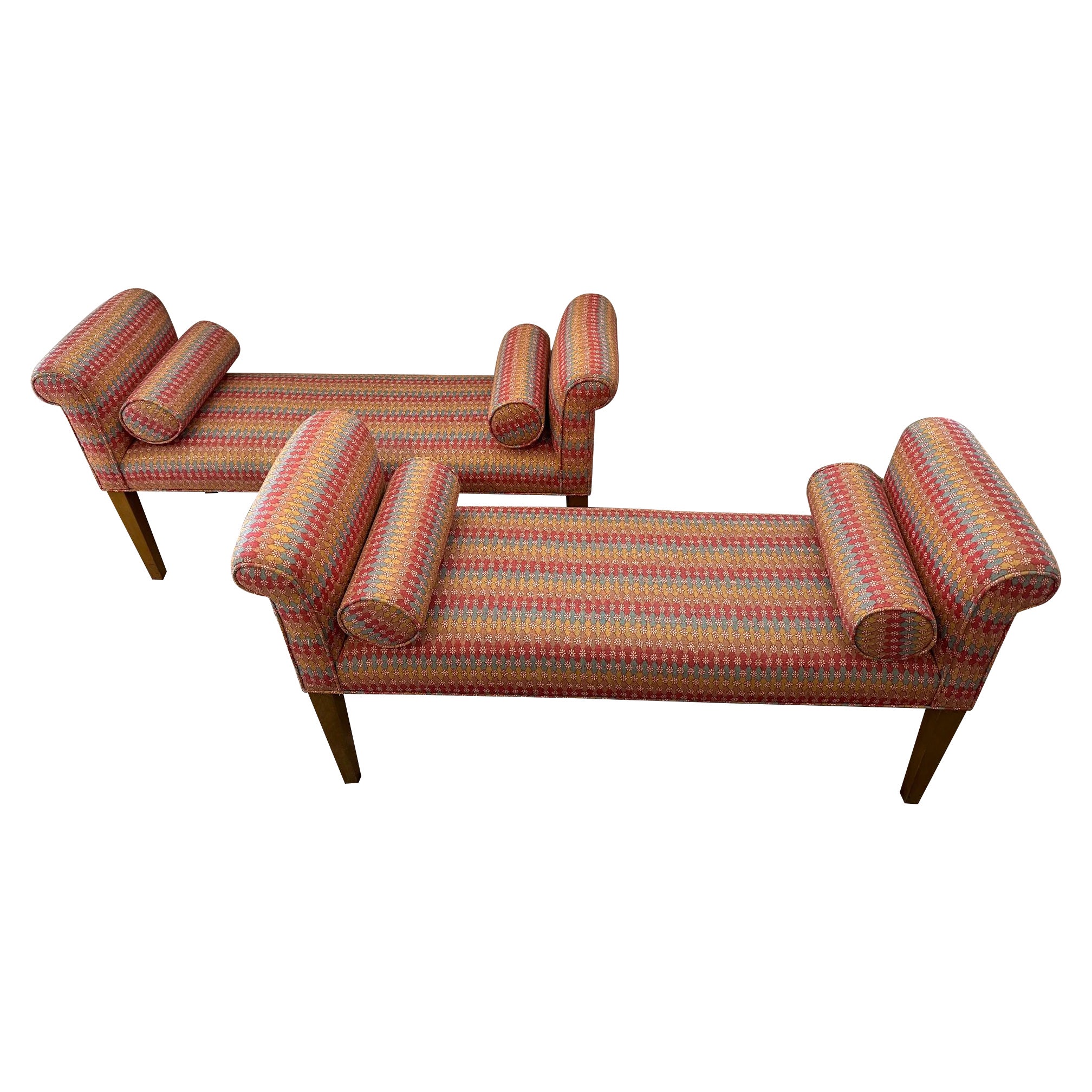 Handsome Pair of Upholstered Benches For Sale