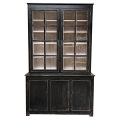 Vintage Style Reclaimed Wood Hutch in Distressed Black Finish
