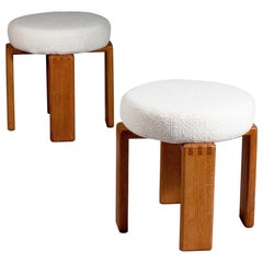 Esko Pajamies, pair of 1960's Panderosa upholstered oak stools