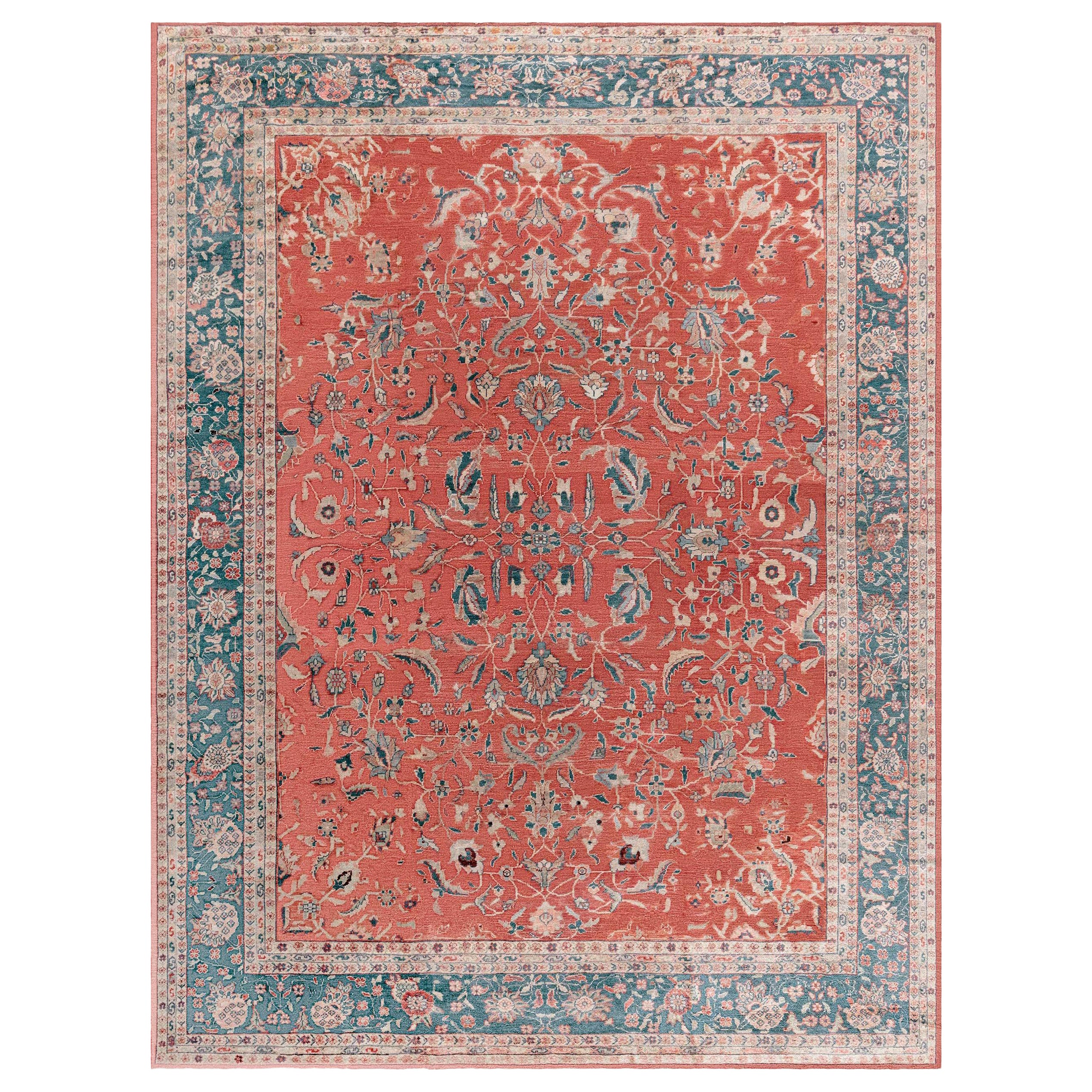 Antique Persian Sultanabad Red Handmade Wool Rug For Sale