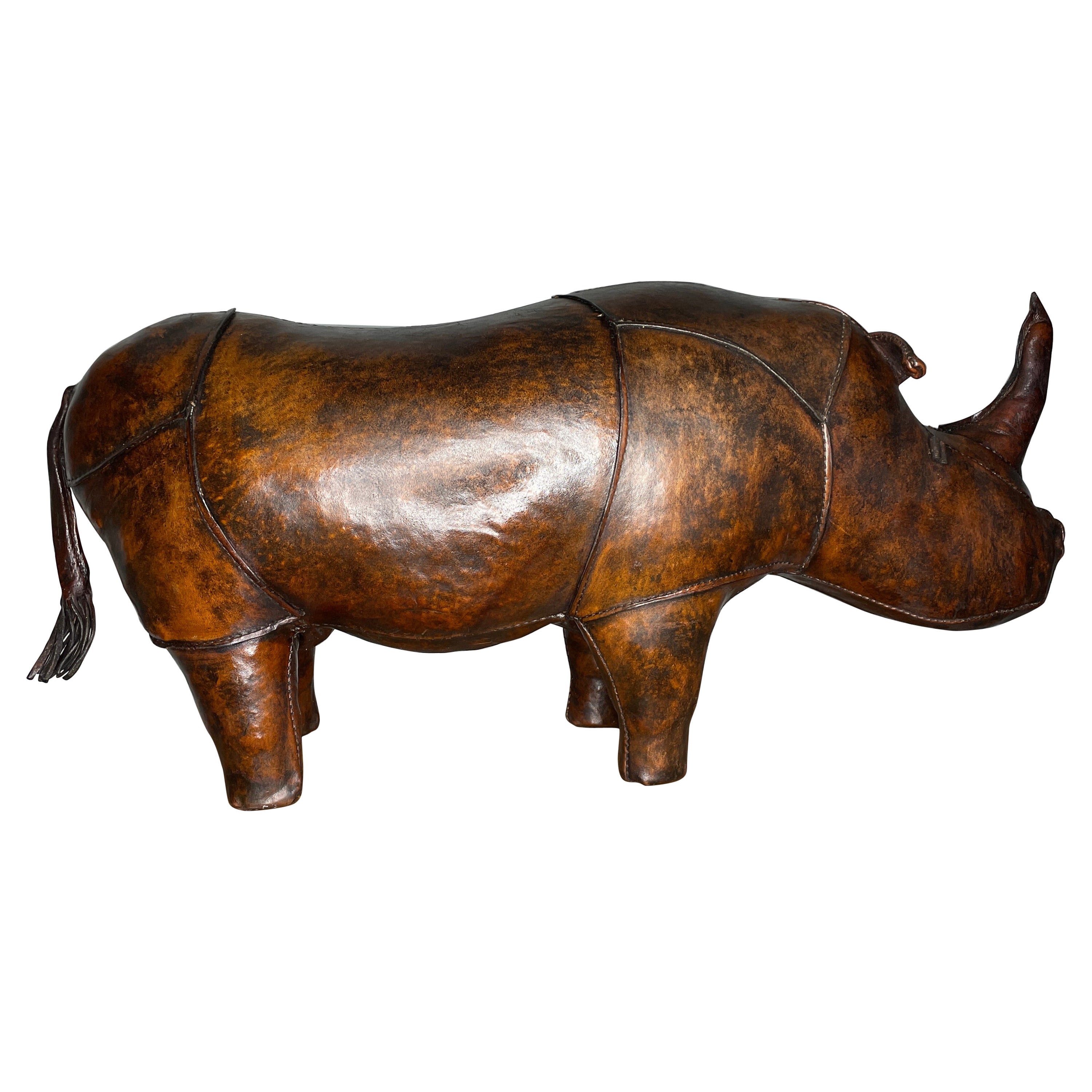 1960s Dimitri Omersa for Abercrombie and Fitch Leather Rhino Animal Ottoman