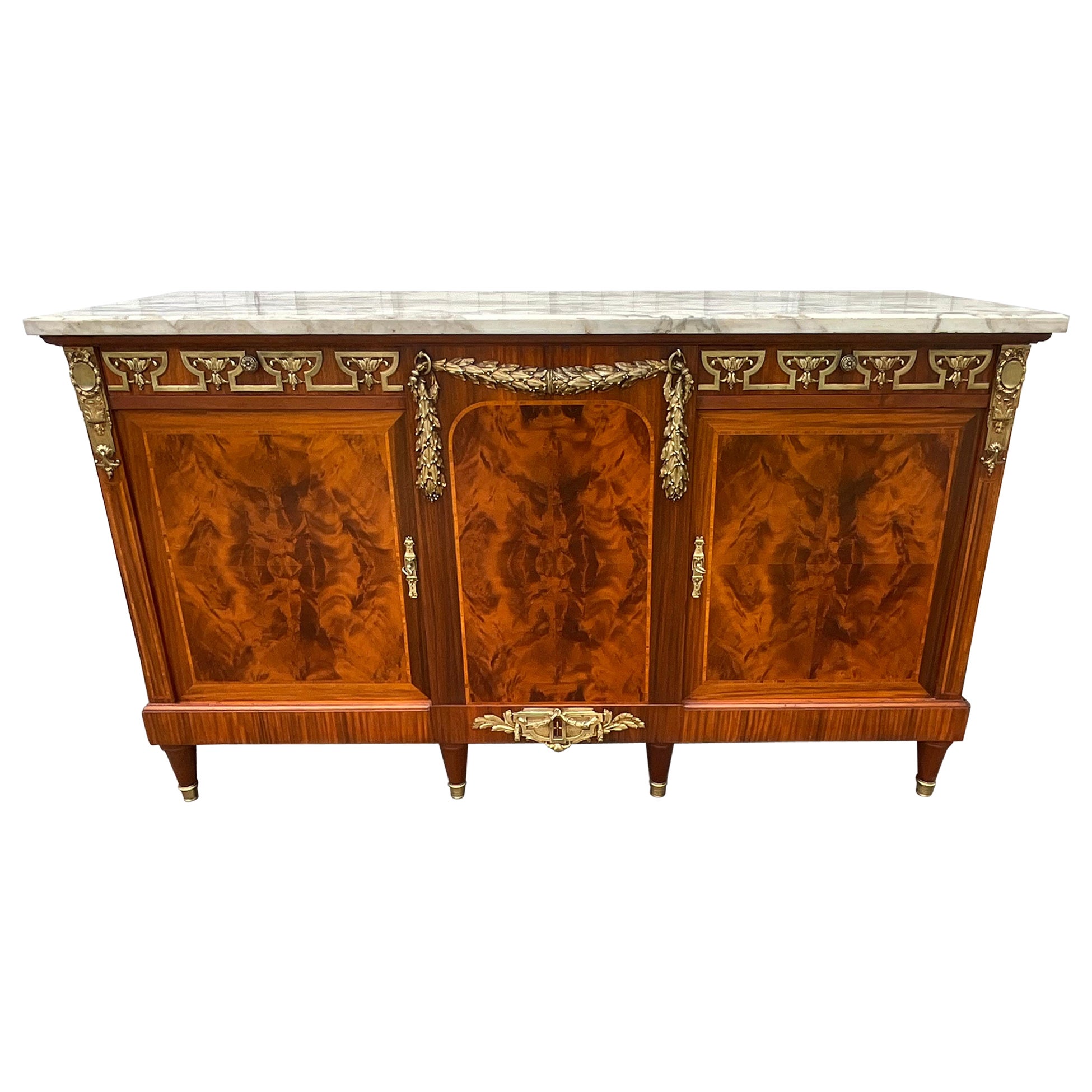 French Burl Mahogany Sideboard Late 19th Century  For Sale