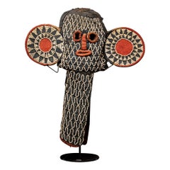 Very early Monocolor Bamileke Elephant Mask embroided with white trade beads.