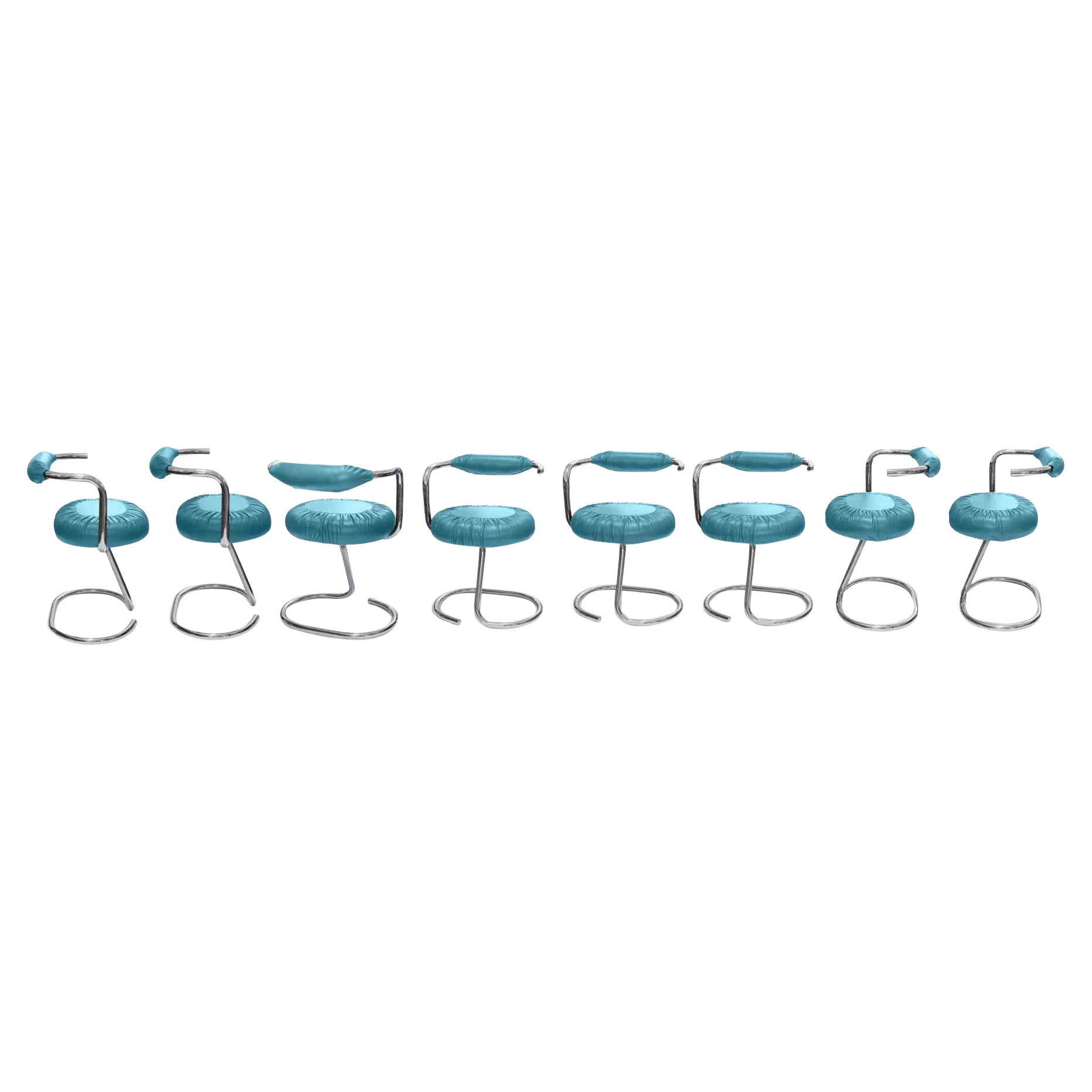 Set of 8 Light Blue Cobra Chairs by Giotto Stoppino, Italy, 1970s For Sale