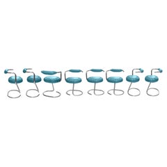 Set of 8 Light Blue Cobra Chairs by Giotto Stoppino, Italy, 1970s