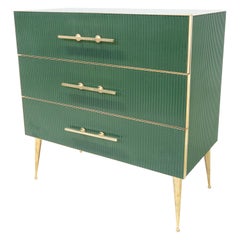 Contemporary Modern Green Chest of Drawers, Glass and Brass, Italy
