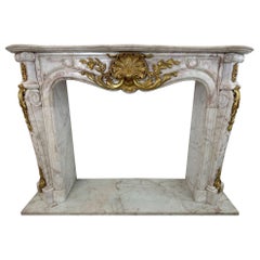 Fantastic, French marble rococo fireplace with bronze ormolu 