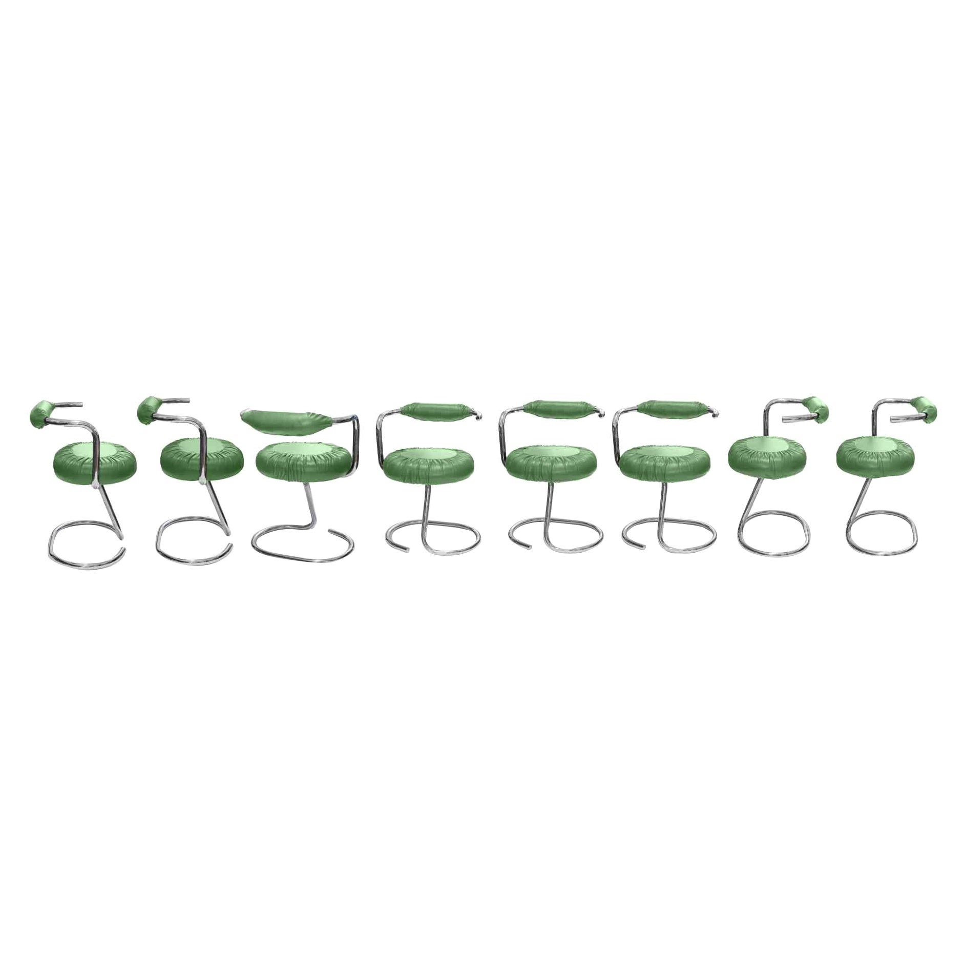 Set of 8 Green Cobra Chairs by Giotto Stoppino, Italy, 1970s