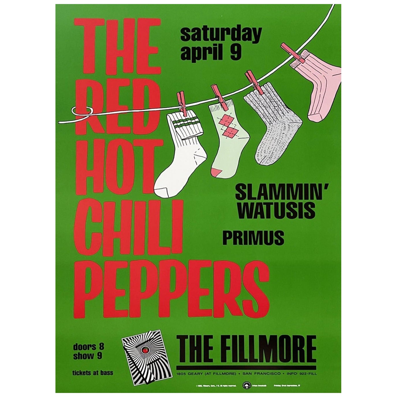 1988 Red Hot Chili Peppers - The Fillmore Original Vintage Posrer For Sale
