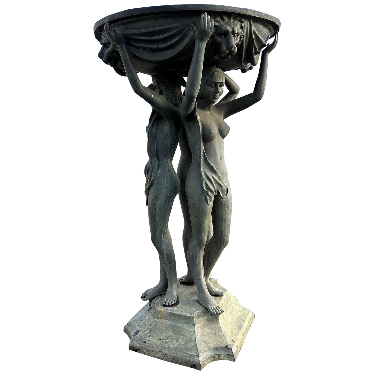 One of a kind, art deco 1920’s solid bronze water feature  For Sale