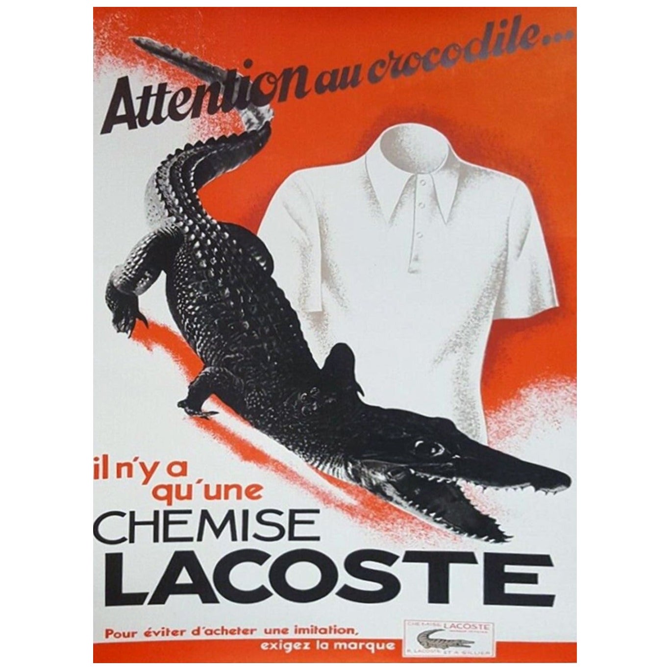 Affiche vintage d'origine Lacoste - Chemise, 1960