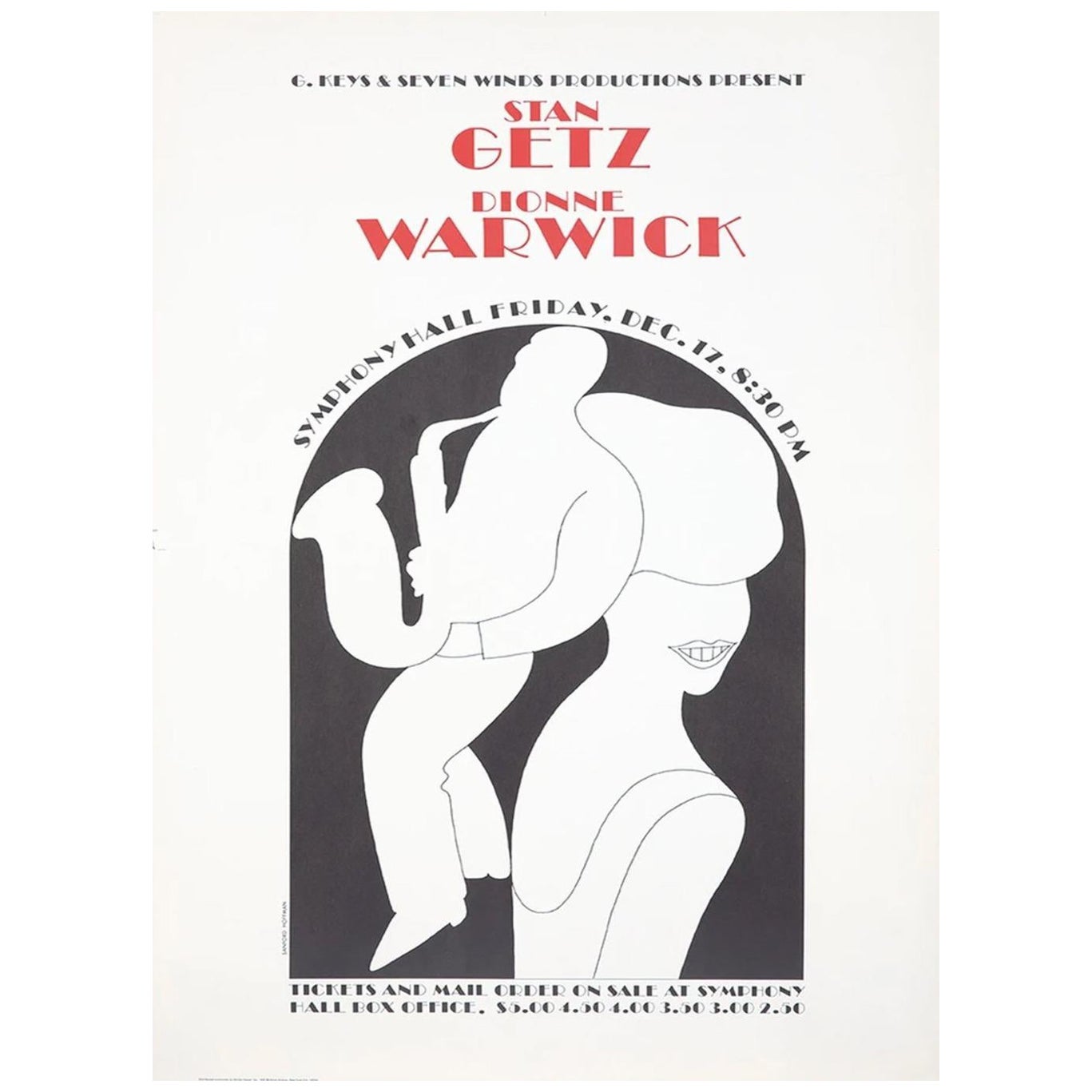 1969 Stan Getz & Dionne Warwick - Symphony Hall Original Vintage Poster For Sale