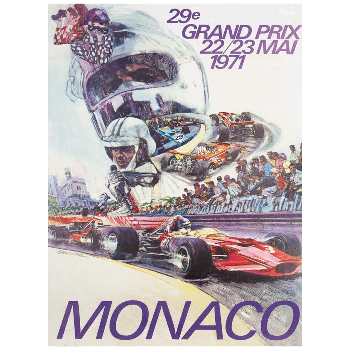 Affiche vintage originale du Grand Prix de Monaco de 1971 en vente