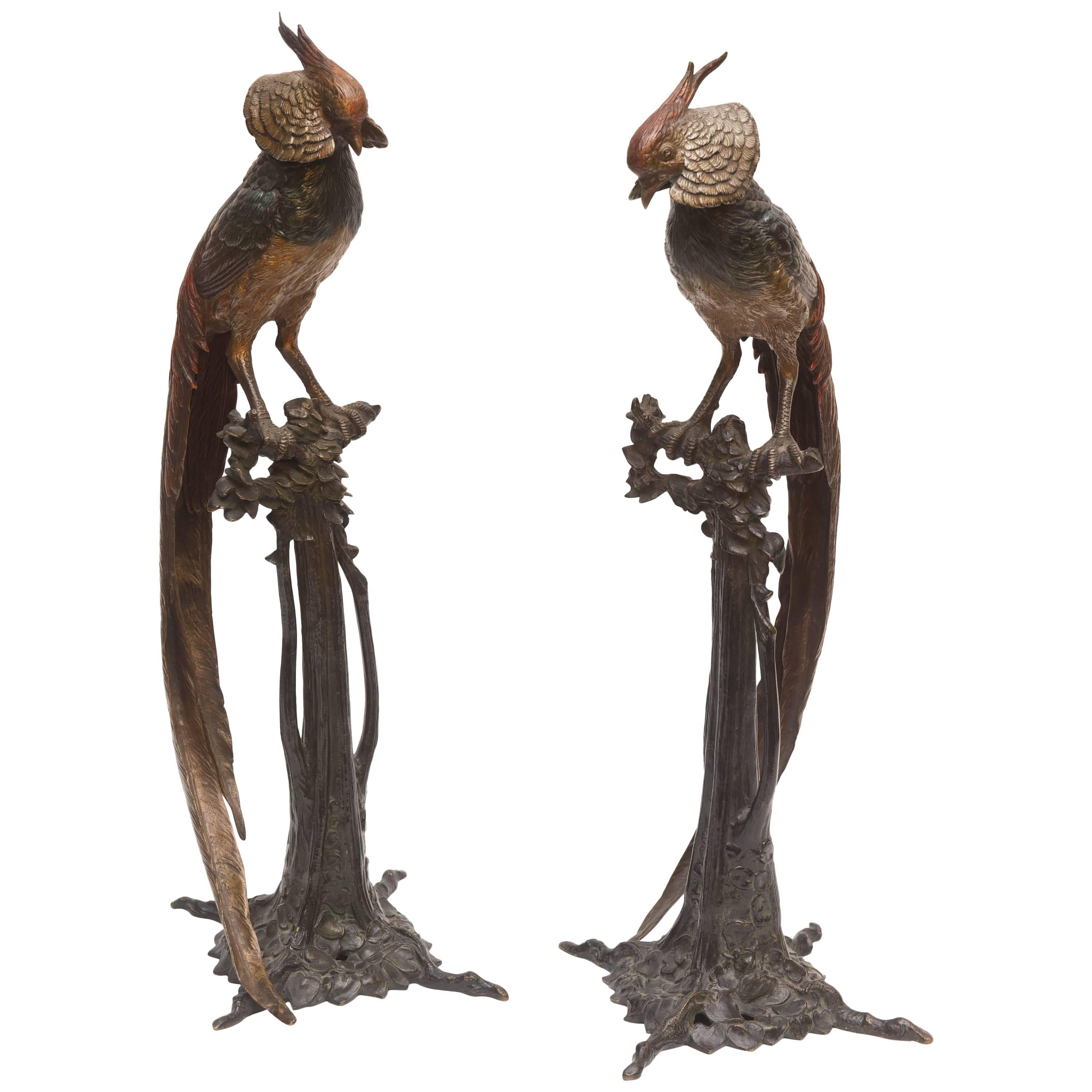 Pair of Art Deco Bronze Figures of Pheasants