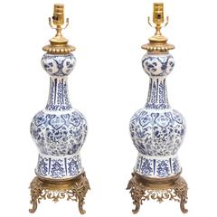 Superb Pair of 19th Century Blue and White Porcelain Lamps