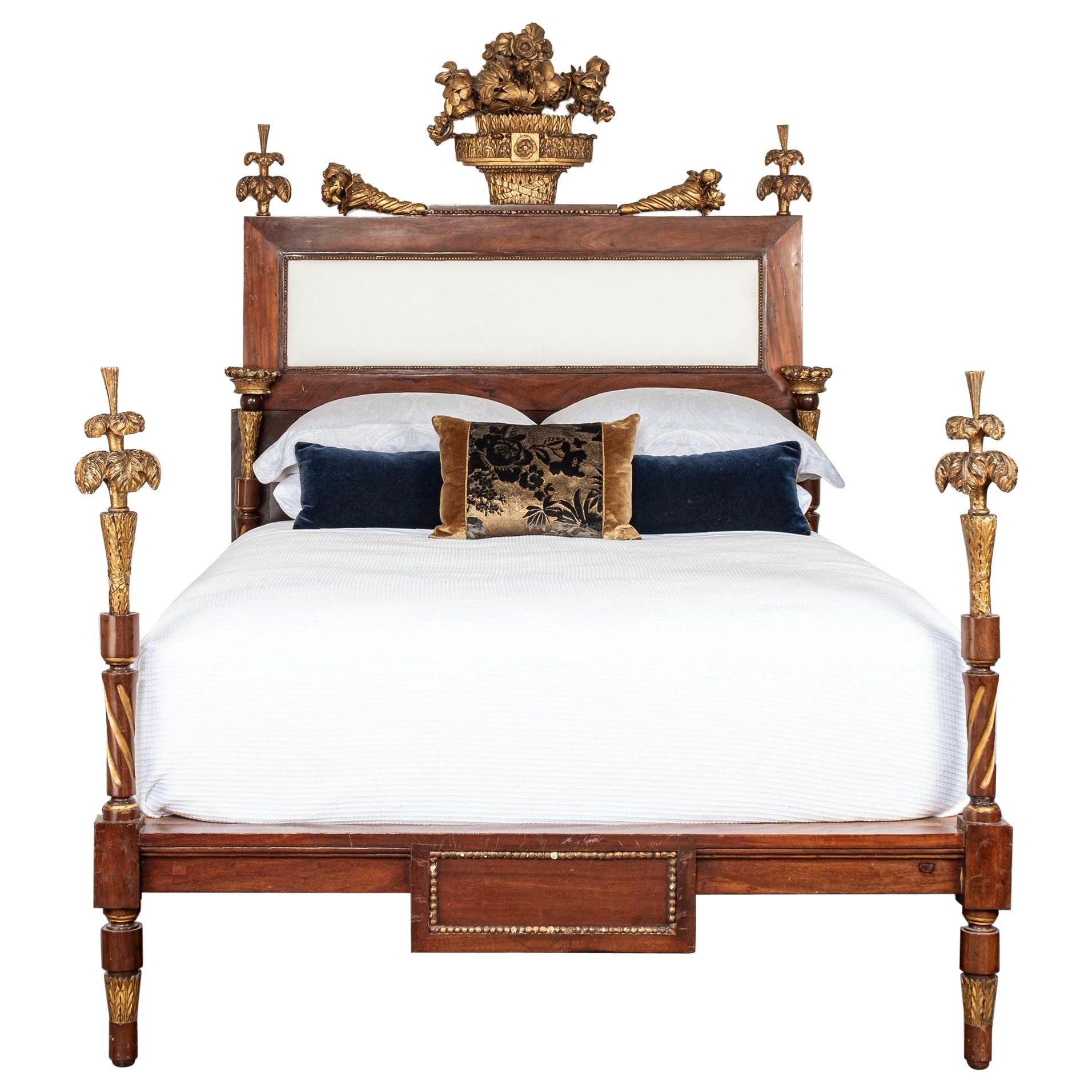 19th Century Italian Empire Giltwood Queen Bed For Sale