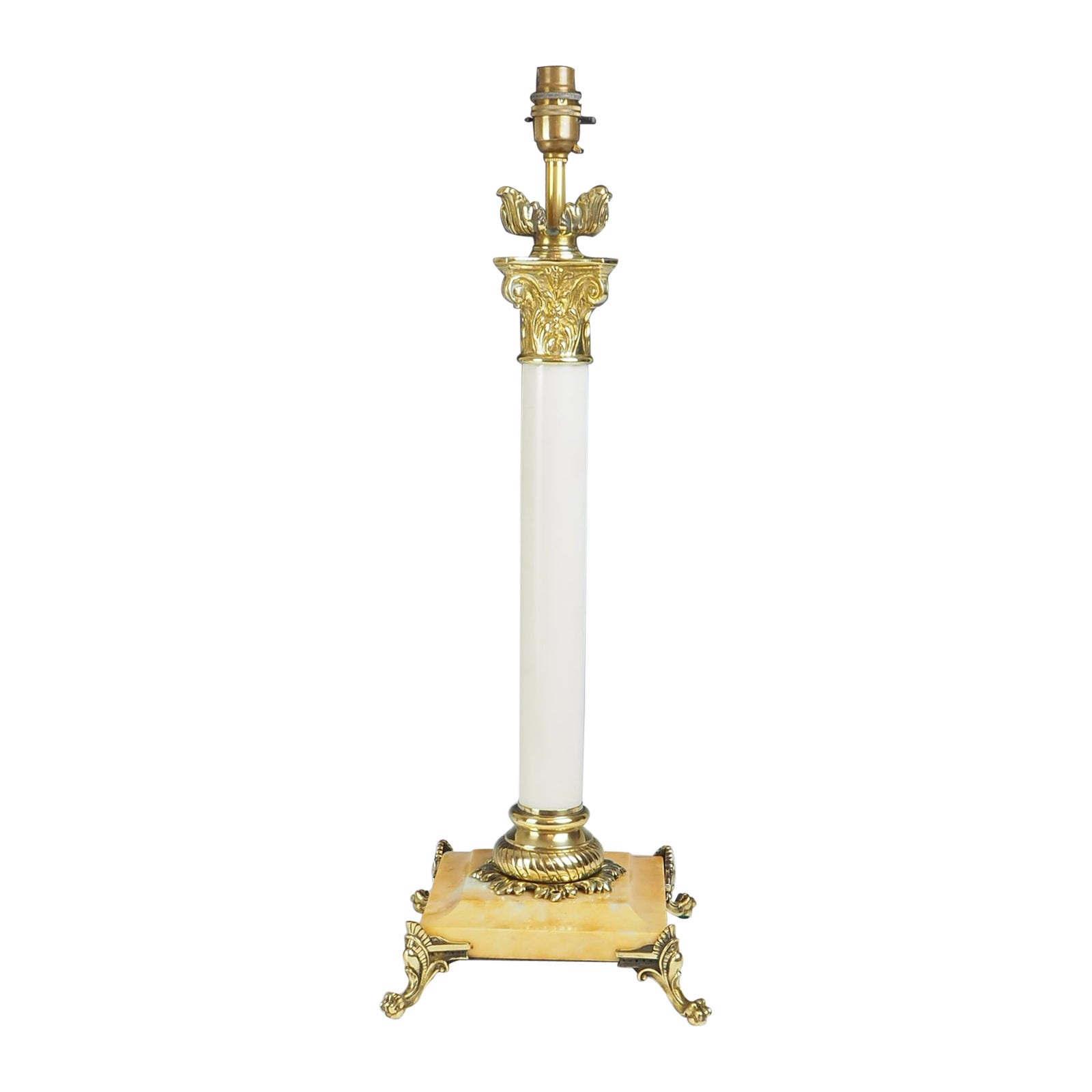 19th Century Brass and Marble Corinthian Table Lamp For Sale