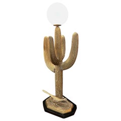 Retro Large Brass Saguaro Cactus Sculpture Lamp