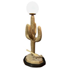 Retro Small Brass Saguaro Cactus Sculpture Lamp
