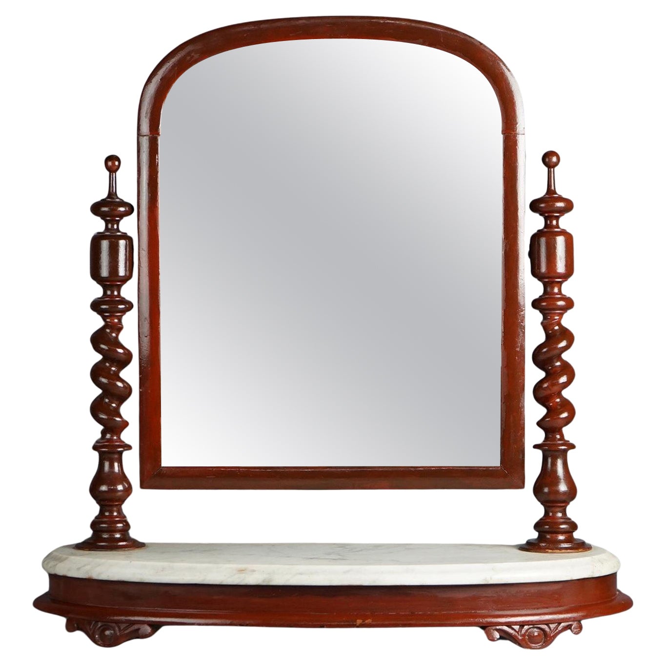 Antique English Elizabethan Mahogany Marble Top Shaving Mirror 19th C For Sale