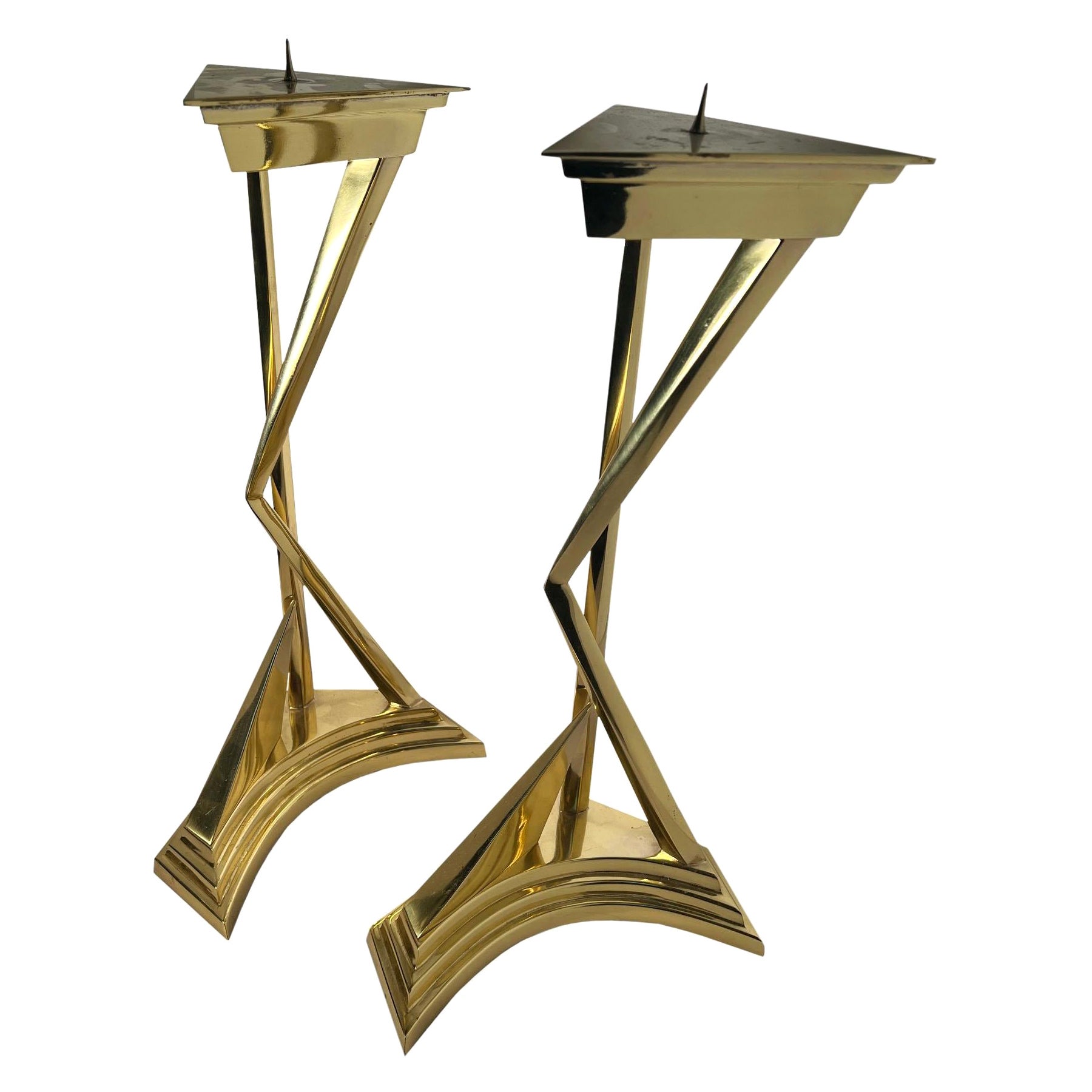 Salvador Dali Style Mid Century Brass Candlesticks For Sale