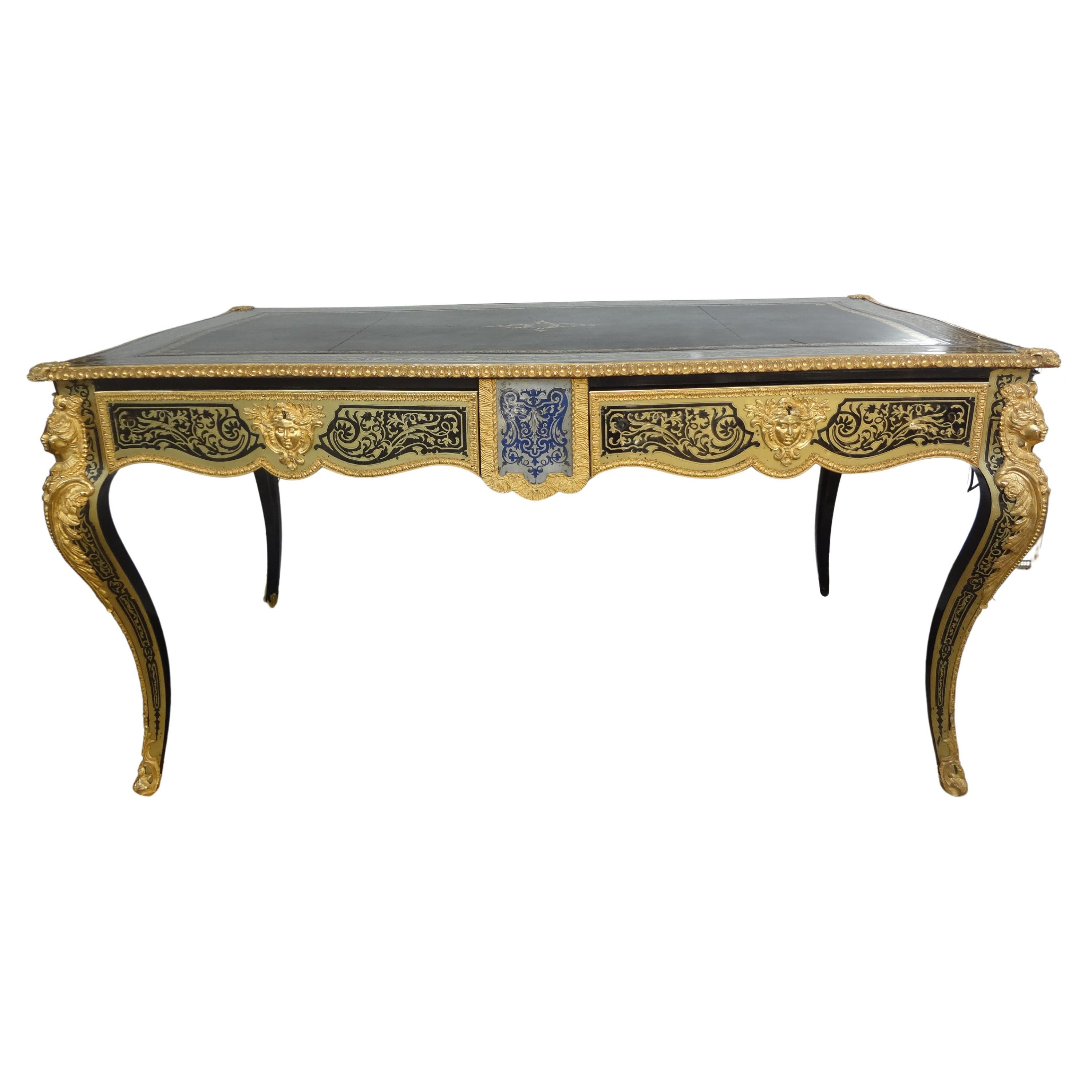 19th Century French Louis XV Style Boulle Bureau Plat