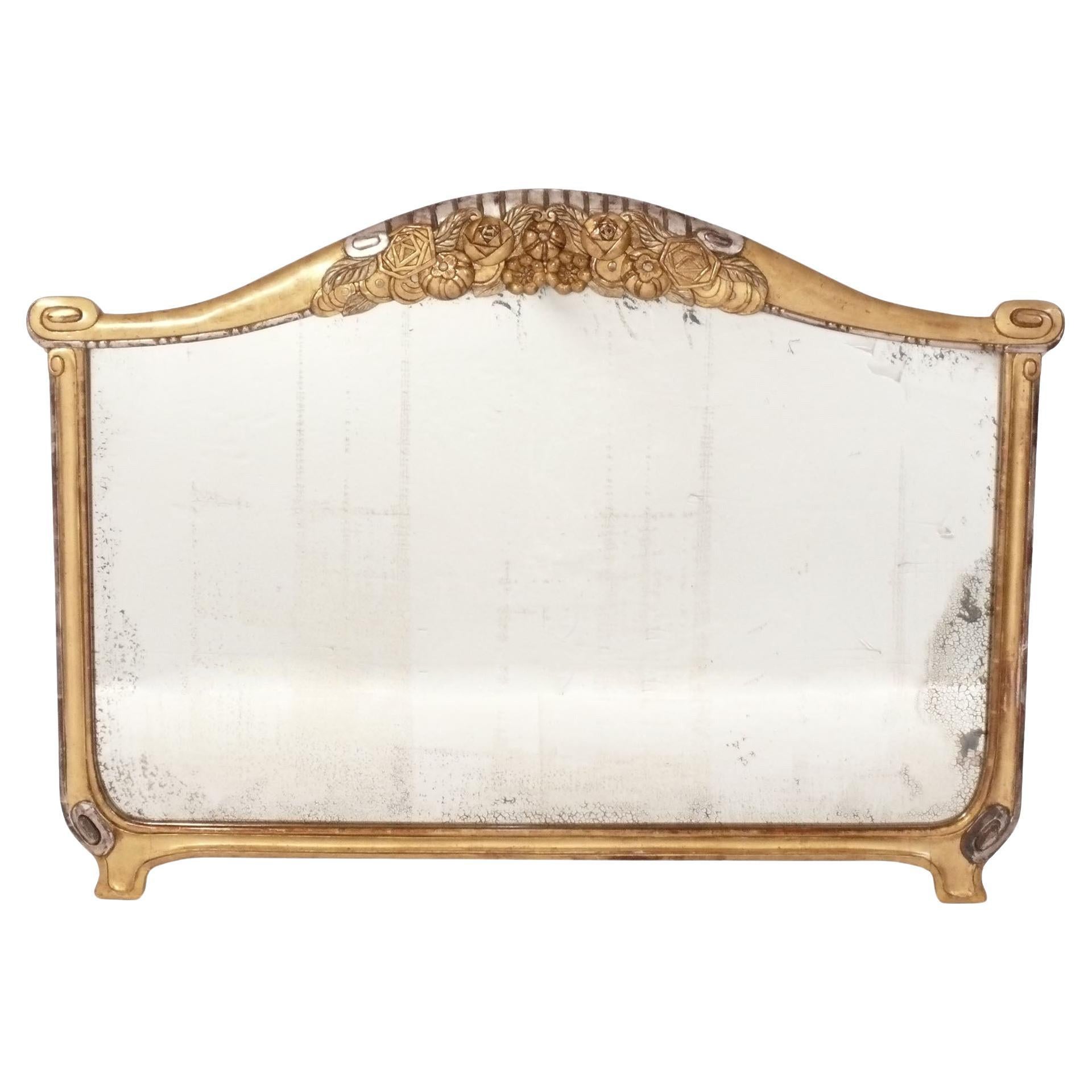 Specchio francese Art Déco in argento e oro dorato attribuito a Sue et Mare