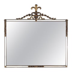 Antique Oversized French Louis XVI Style Fleur de Lis Wall Mirror Circa 1920