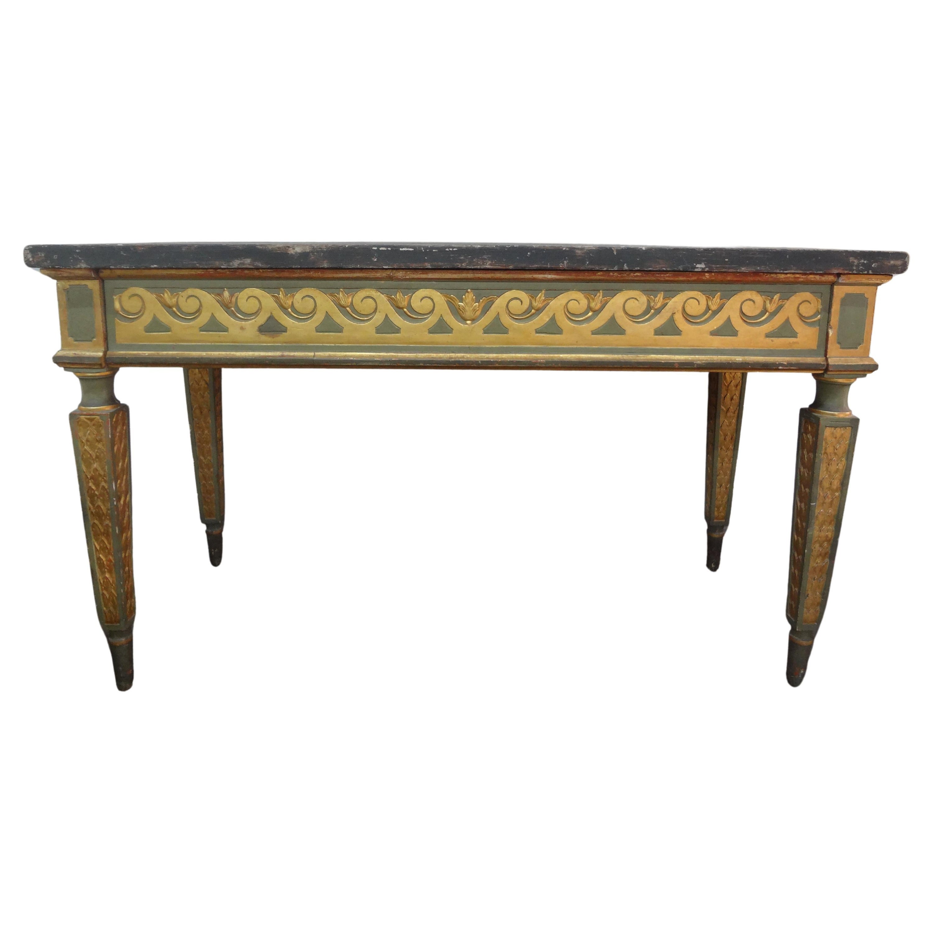 19th Century Italian Louis XVI Style Painted And Parcel Gilt Console Table For Sale
