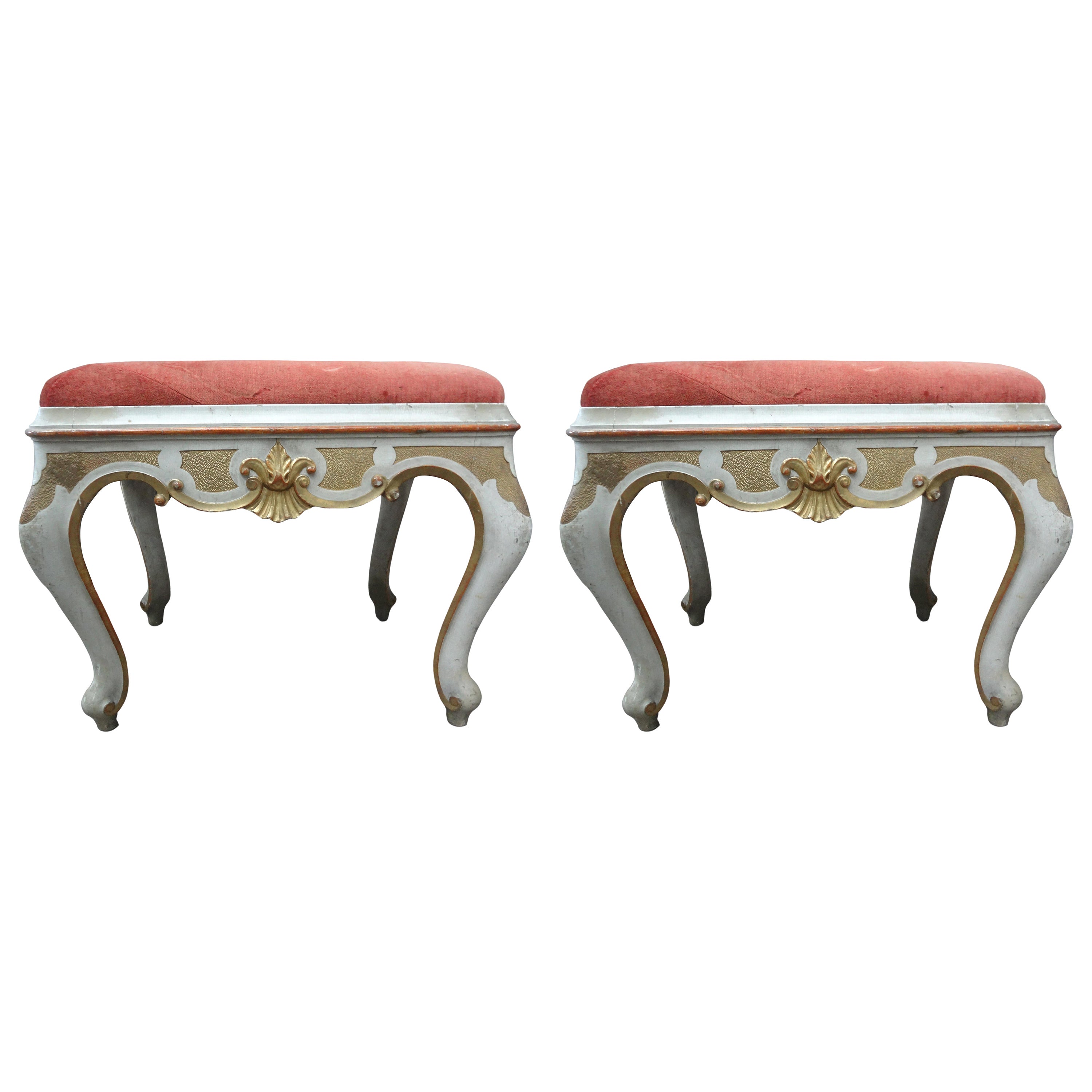 Pair of 19th Century Italian Painted and Gilt Ottomans For Sale