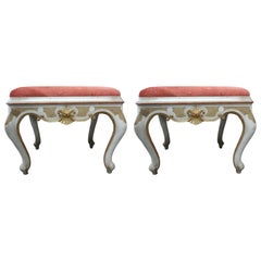Antique Pair of 19th Century Italian Painted and Parcel Gilt Ottomans