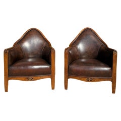 Pair of Antique Art Deco Leather Club Chairs