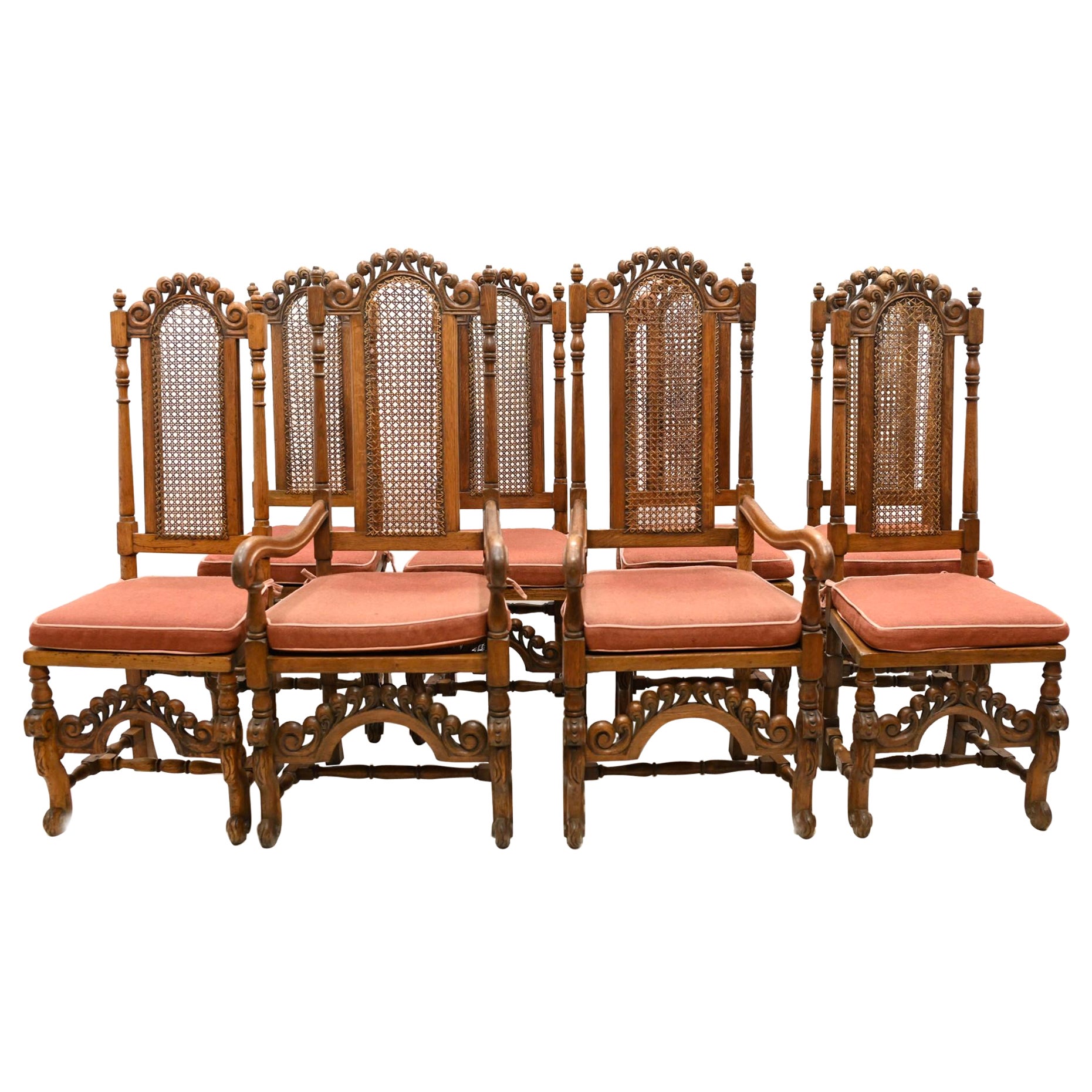 Set Oak Dining Chairs Jacobean Revival Farmhouse 1840 For Sale