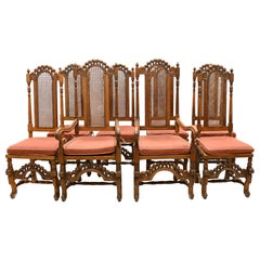 Antique Set Oak Dining Chairs Jacobean Revival Farmhouse 1840