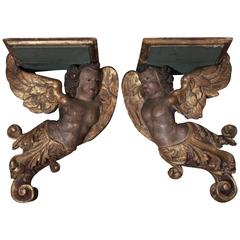 Pair of 17th Century Italian Polychrome and Parcel-Gilt Wall Brackets 12