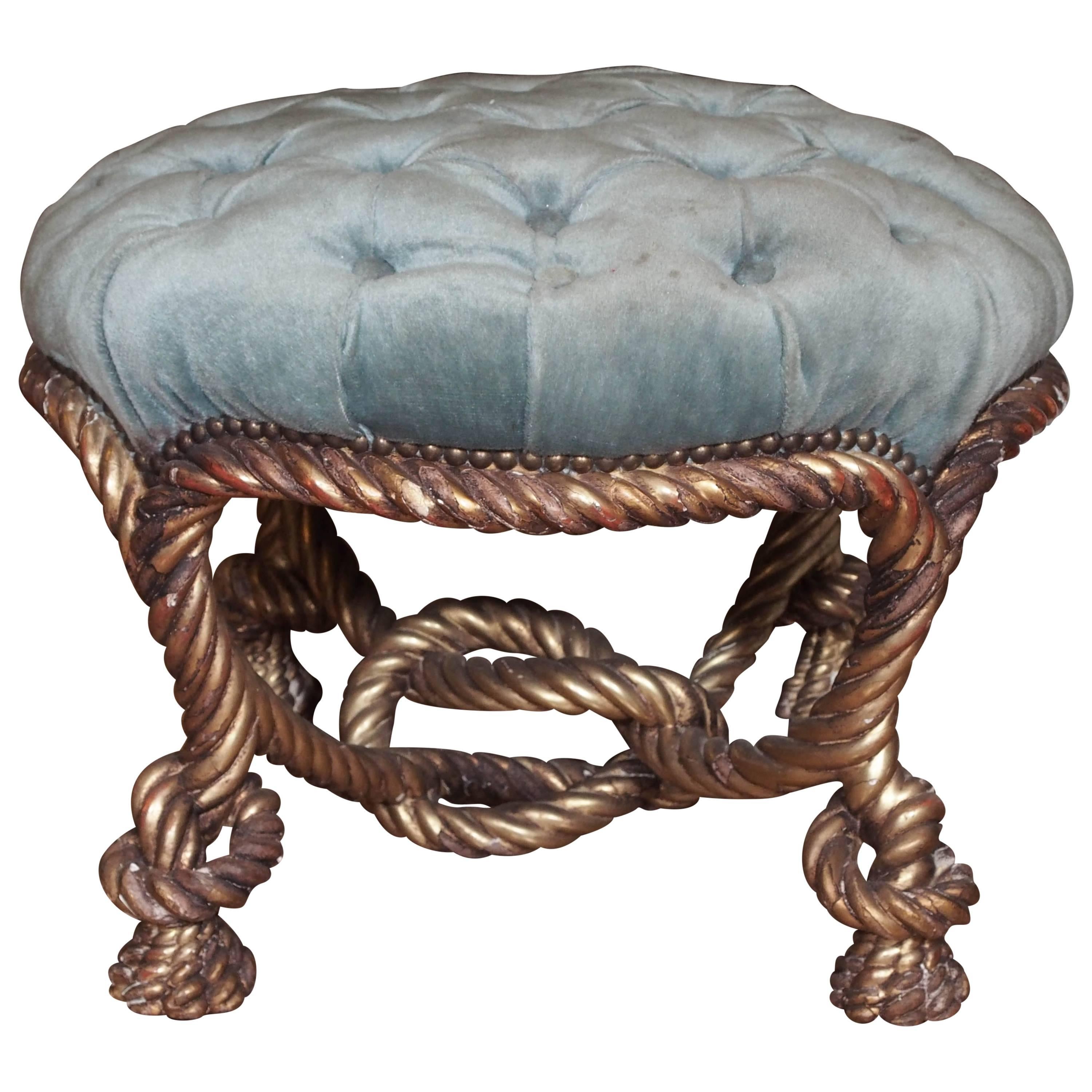 French Napoleon III Carved Giltwood "Rope" Stool For Sale