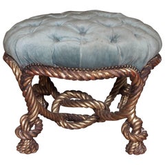 French Napoleon III Carved Giltwood "Rope" Stool