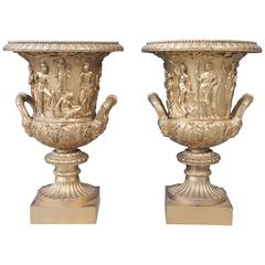 Pair of Gilt Bronze Grand Tour Campagna Borghese Urns