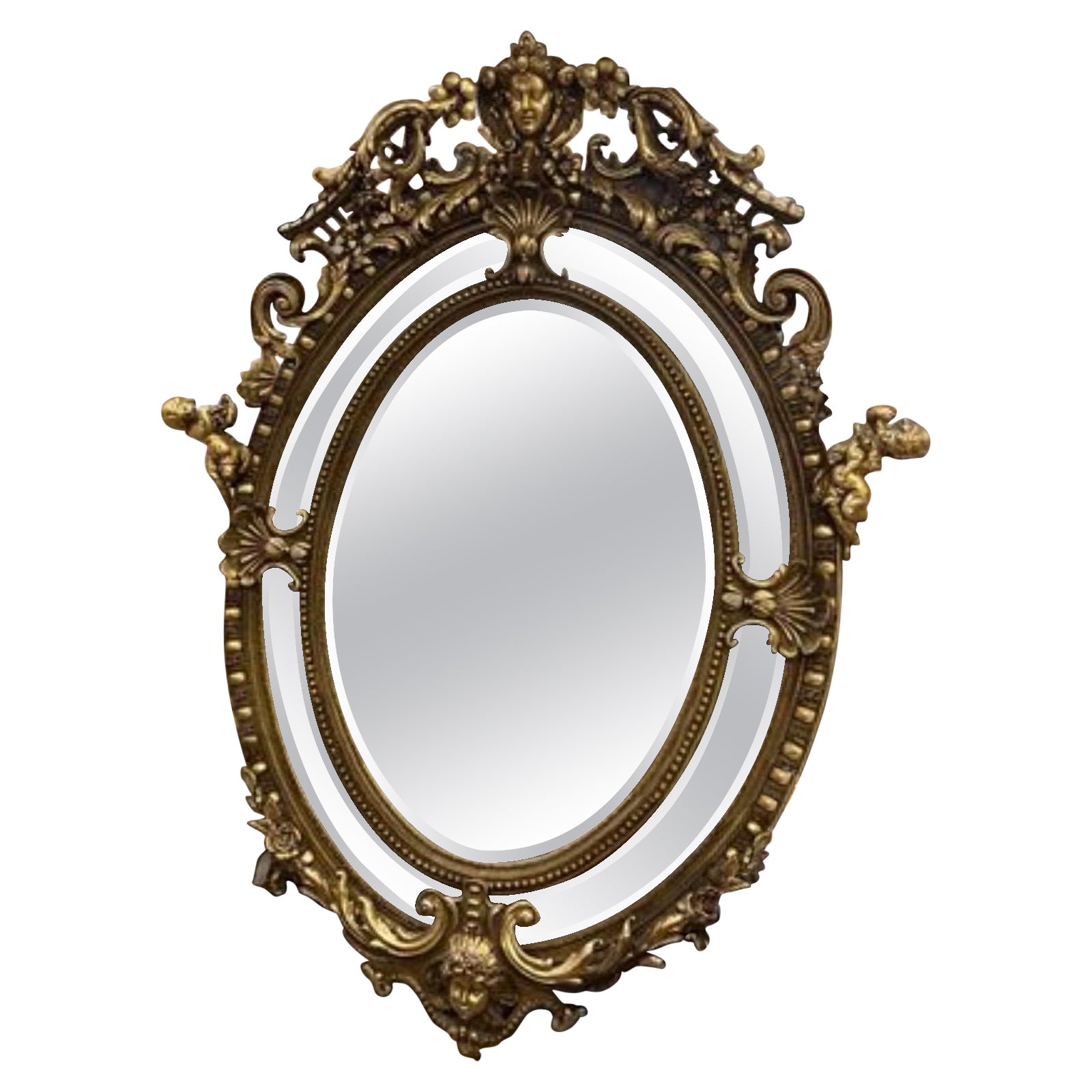 Grand miroir ovale français en bois doré de 2,2 m de haut