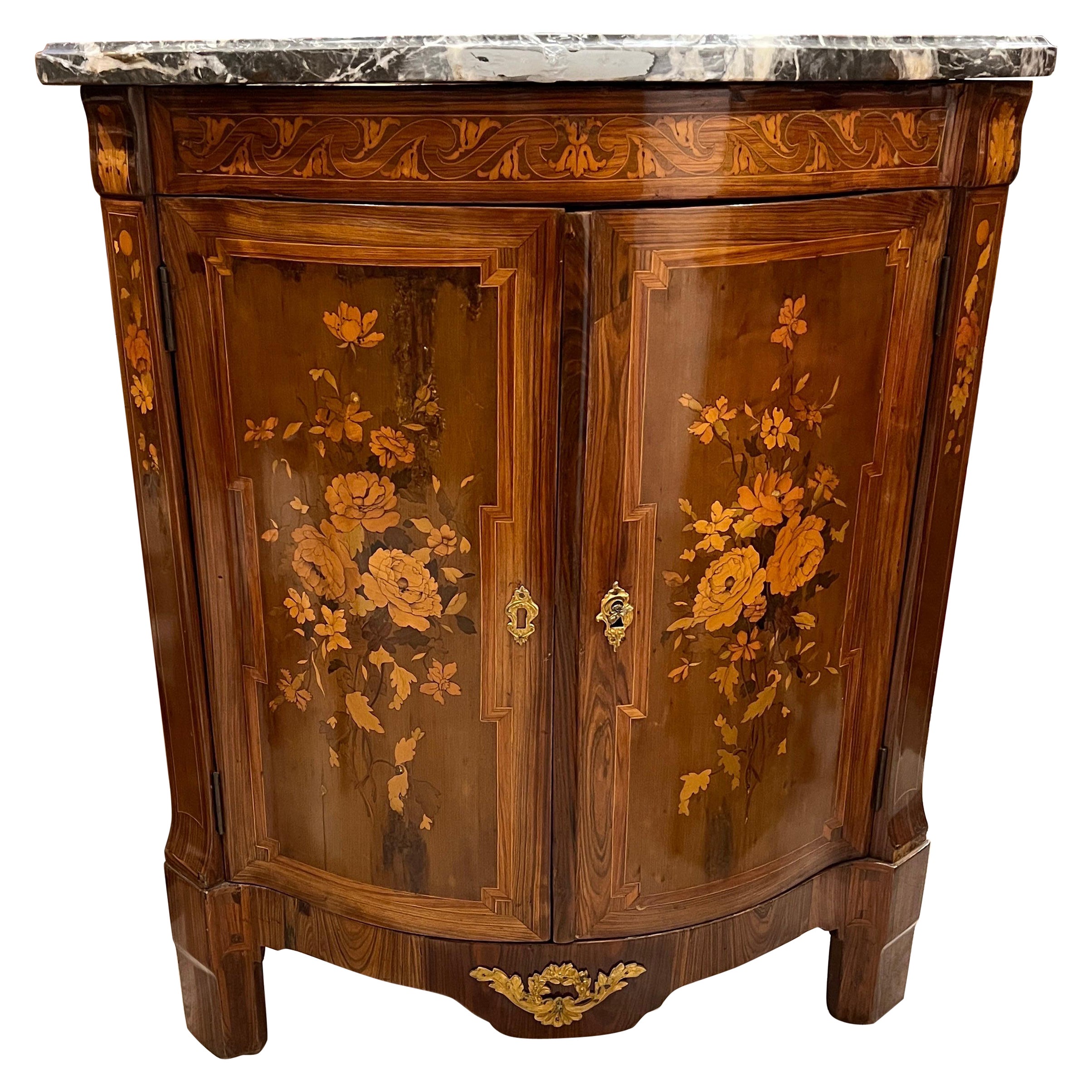 18th Century Louis XVI Kingwood Marquetry Inlay  Corner Cabinet with Marble 1780 For Sale